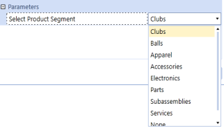 Parameter prompt asking you to select a product segment. ""